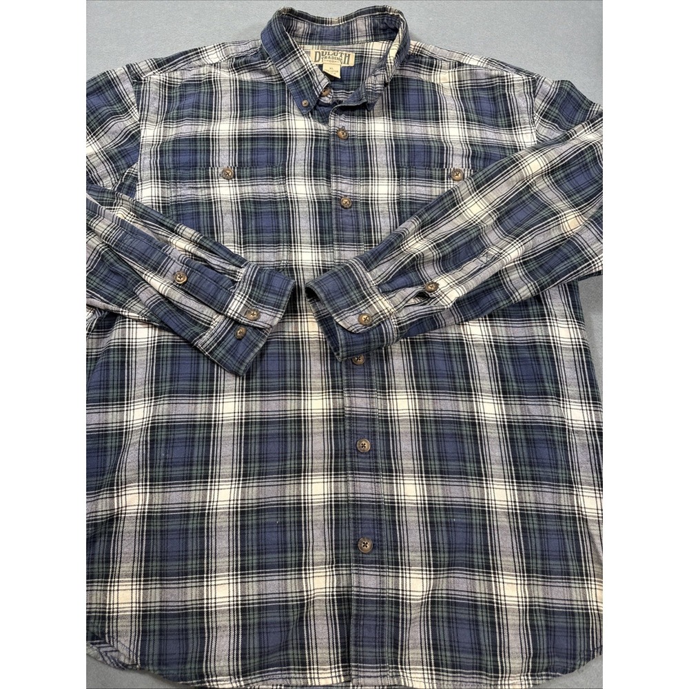 FLANNEL SHIRT CAMP Duluth Trading MENS XL Co.  GRN BLUE Plaid Trim Fit L/S